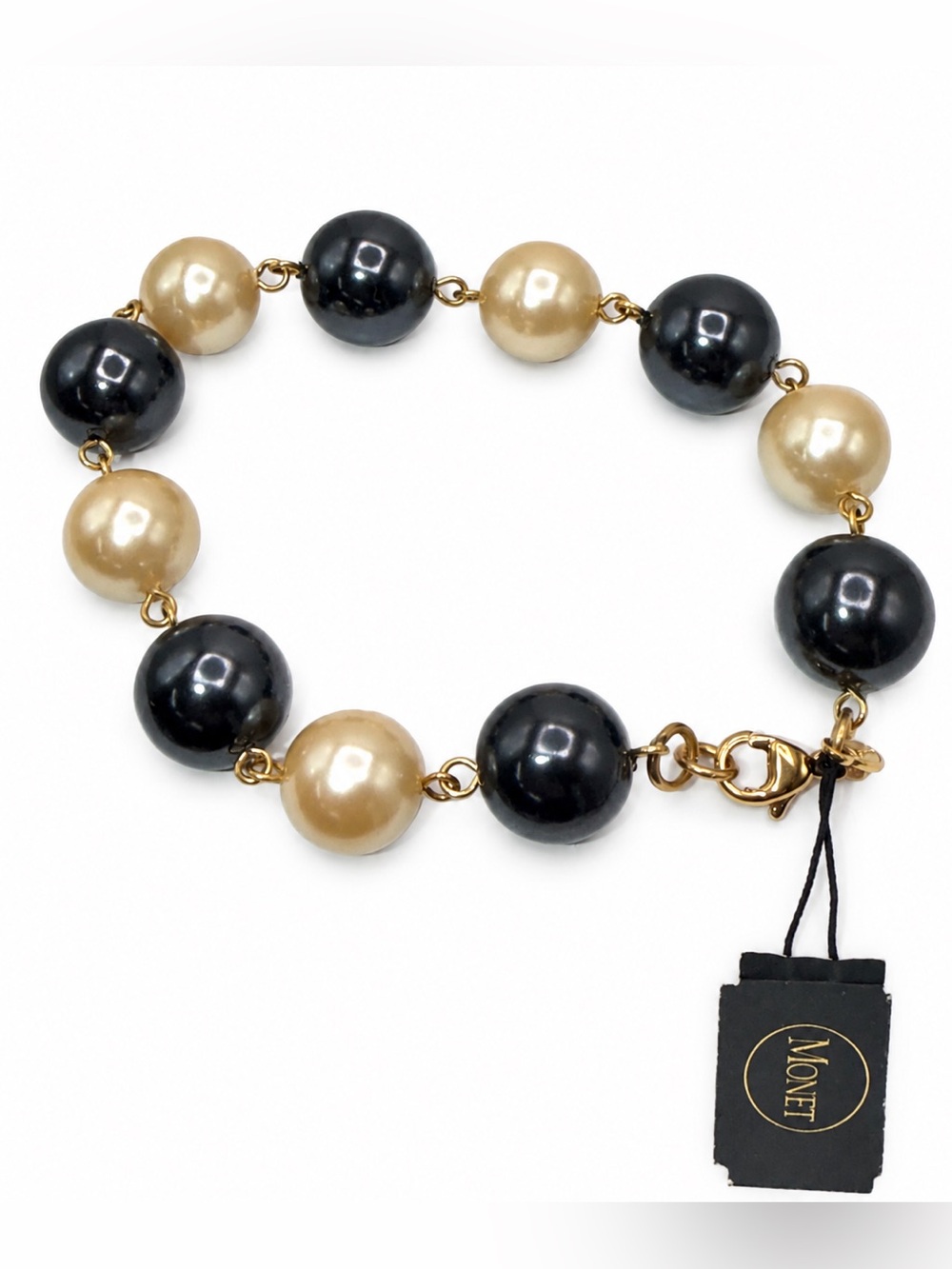 Monet Gold-Tone Bracelet with Black and Champagne faux Pearls